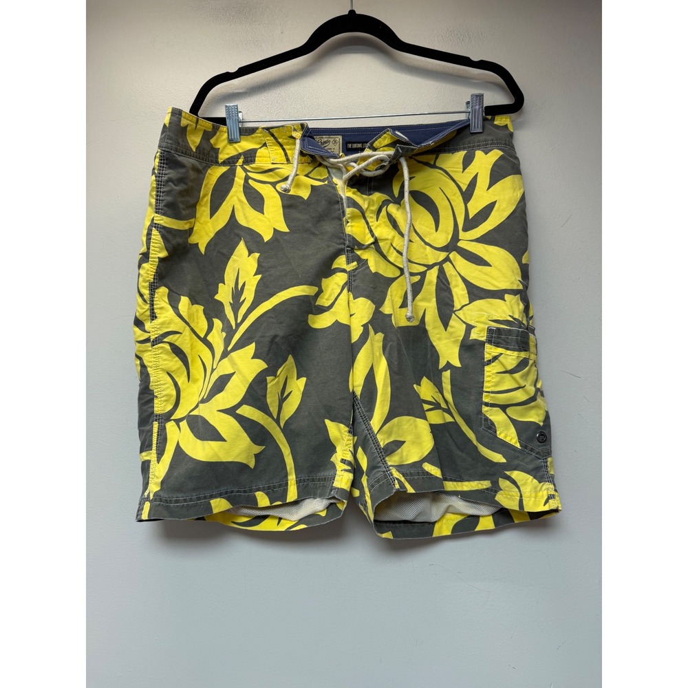 J. Crew Board Shorts Mens 35 Gray Yellow Excellent Floral Original Longboard